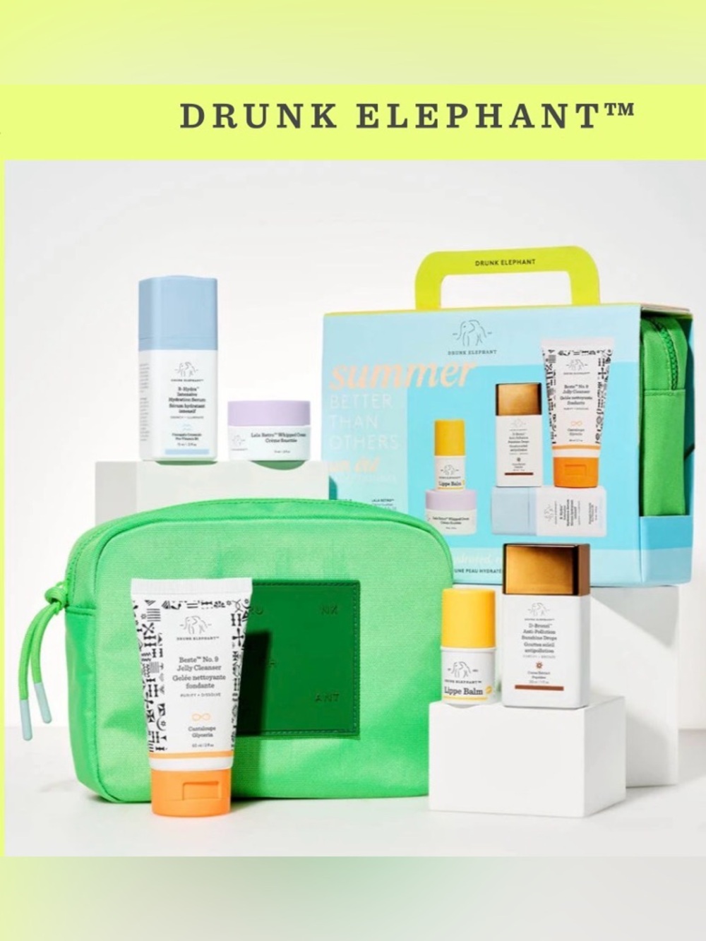 NEW Drunk Elephant FOR THE LOVE OF SUMMER KIT  Complete 5pcs Set Free Travel Bag